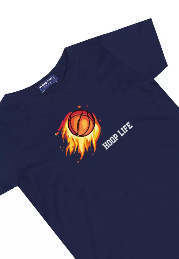 KU051 Kaos Anak Bahan Adem Halus "hoop life" navy