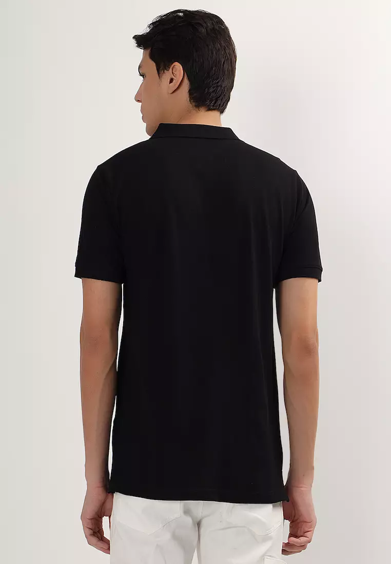 Mens Solid Black Cotton Relaxed Fit Polo Shirt/Tshirt With Zip, Short Sleeve, Activewear, Casual Wear