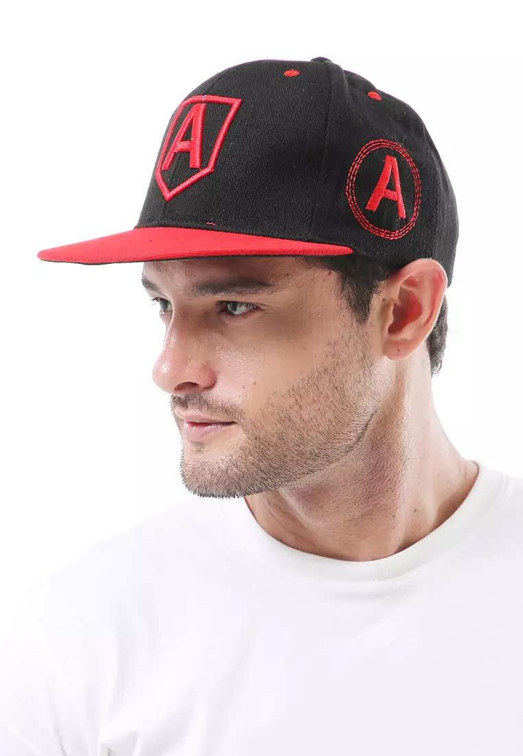 Gemp Topi Snapback Aksesoris Fashion Pria Wanita Bordir Huruf A Resizable Strap Material Rafel ORIGINAL - Black Red
