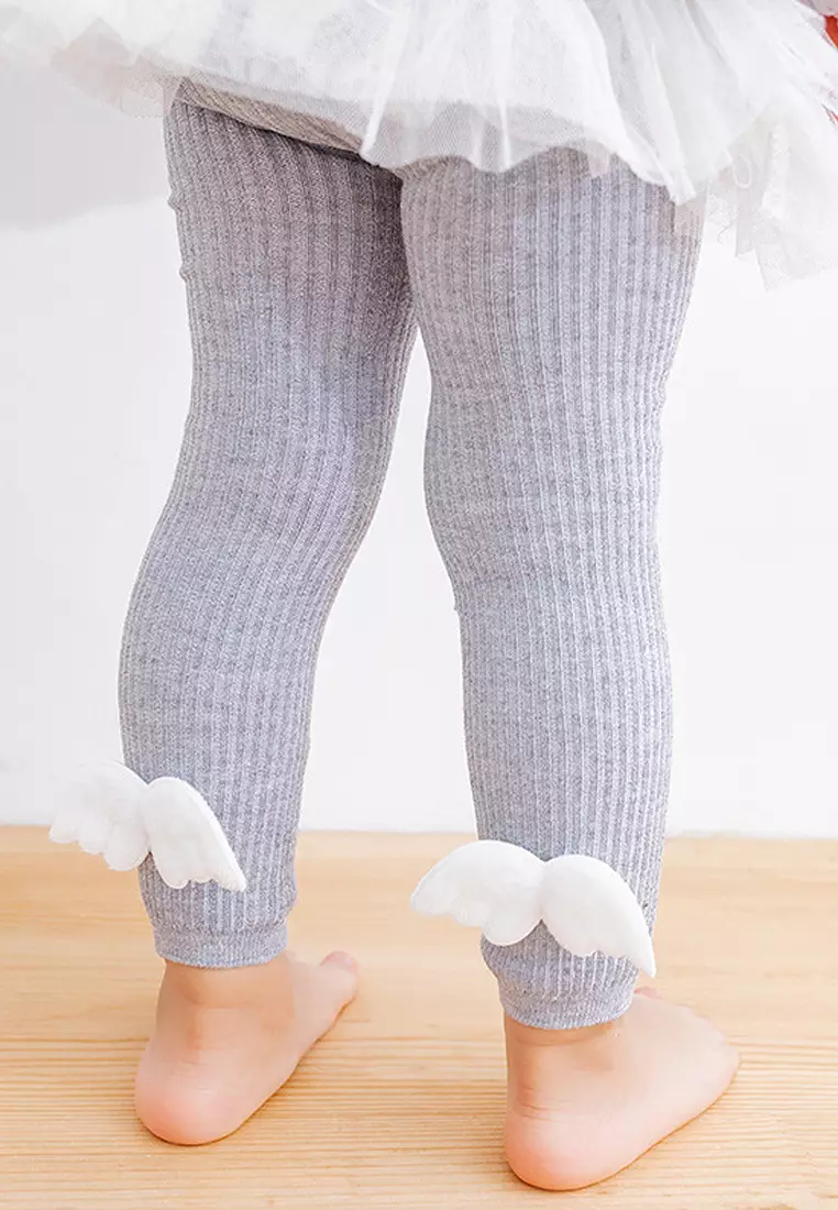 Celana Legging Bayi Anak Perempuan Rajut Cotton Knit Rib Motif Sayap Wings 3D Import 4323 Venrz Abu Muda