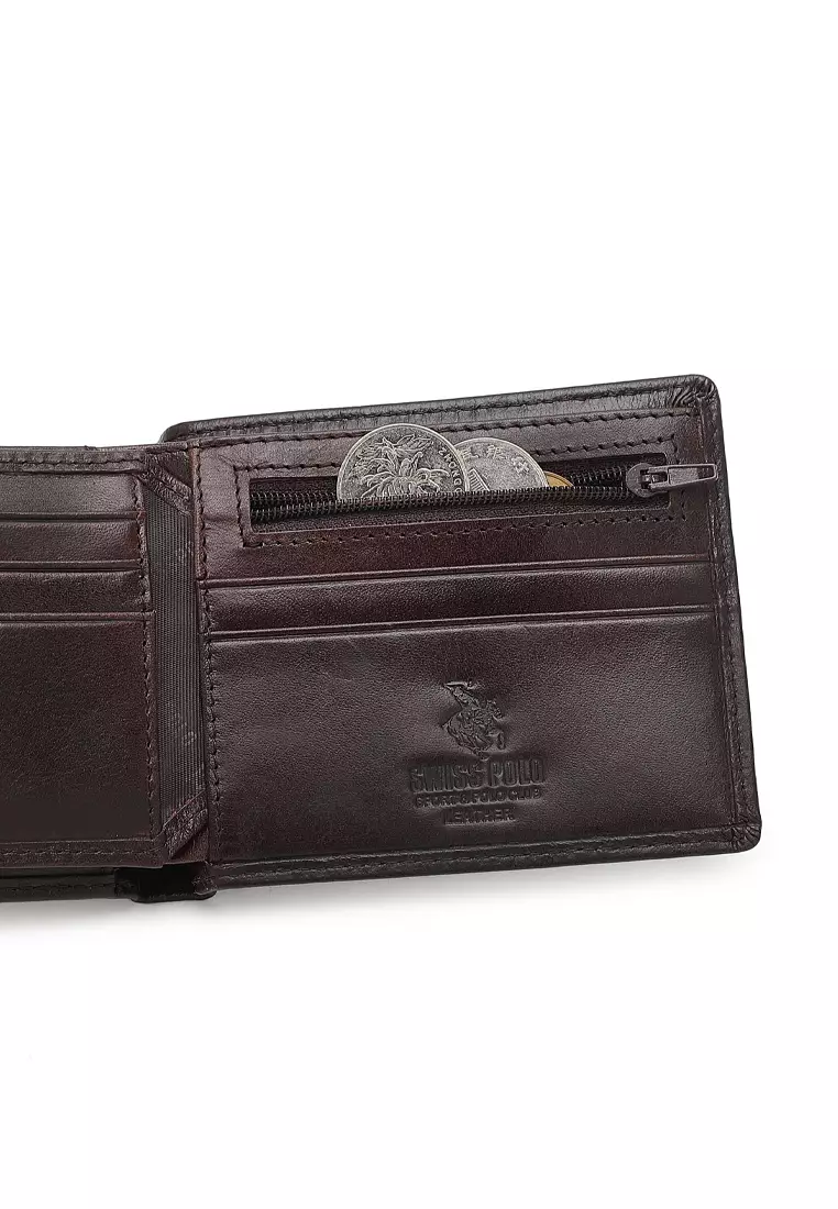 Genuine Leather RFID Short Wallet - Brown
