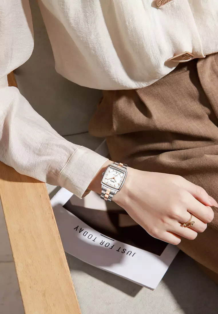 Jam Tangan Wanita Original Full Luminous Kuarsa Fashion Classic Tali Stainless Steel Jam Tangan Cewek rosewhite