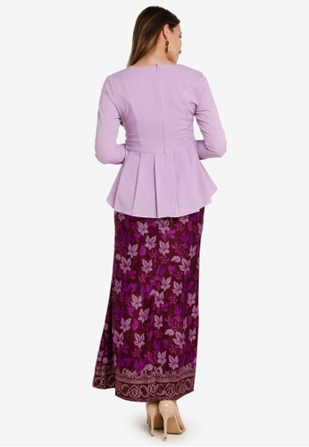 Buy Box Pleat Peplum Kurung from Aqeela Muslimah Wear in Purple at Zalora