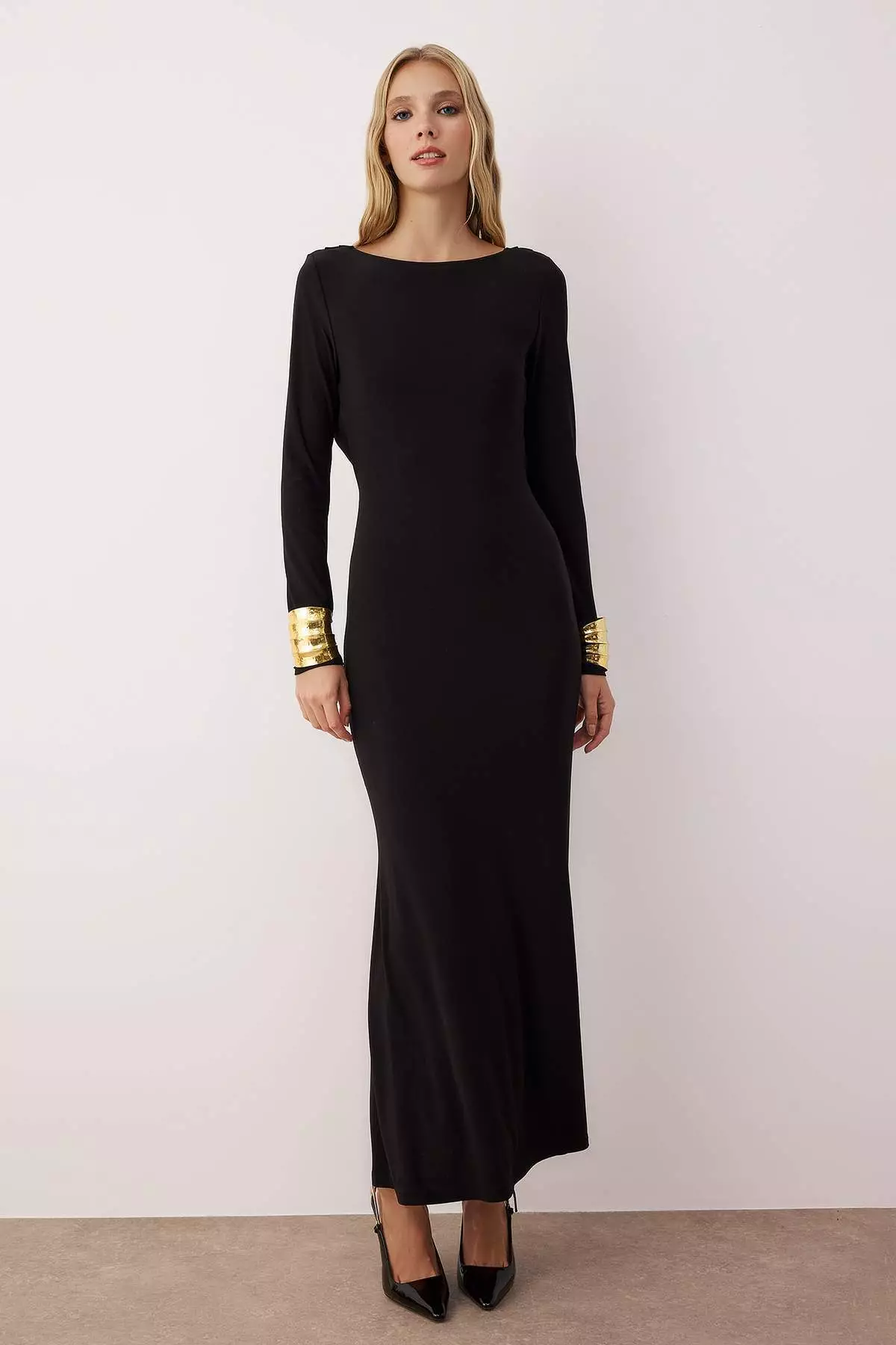 Black Plain Knit Sandy Maxi Unlined Graduation/Prom Dress