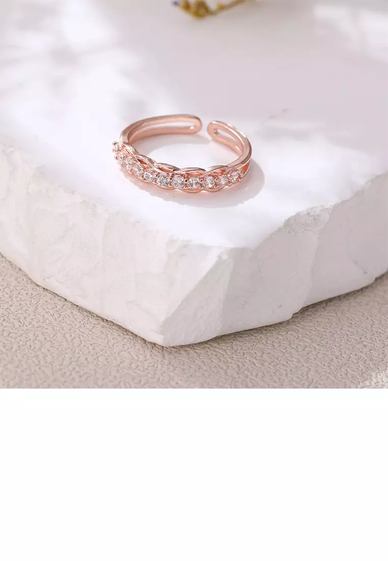 Fashion Simple Plated Rose Gold Geometric Adjustable Open Ring with Cubic Zirconia