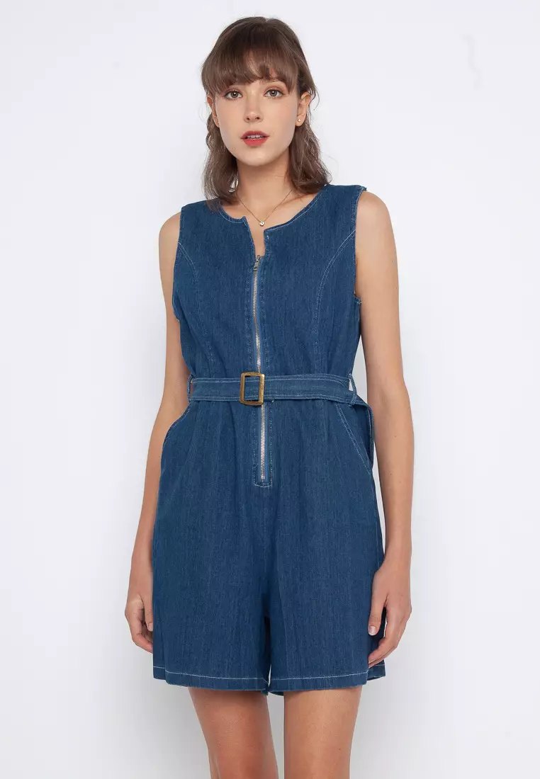 Denim sleeveless romper deals