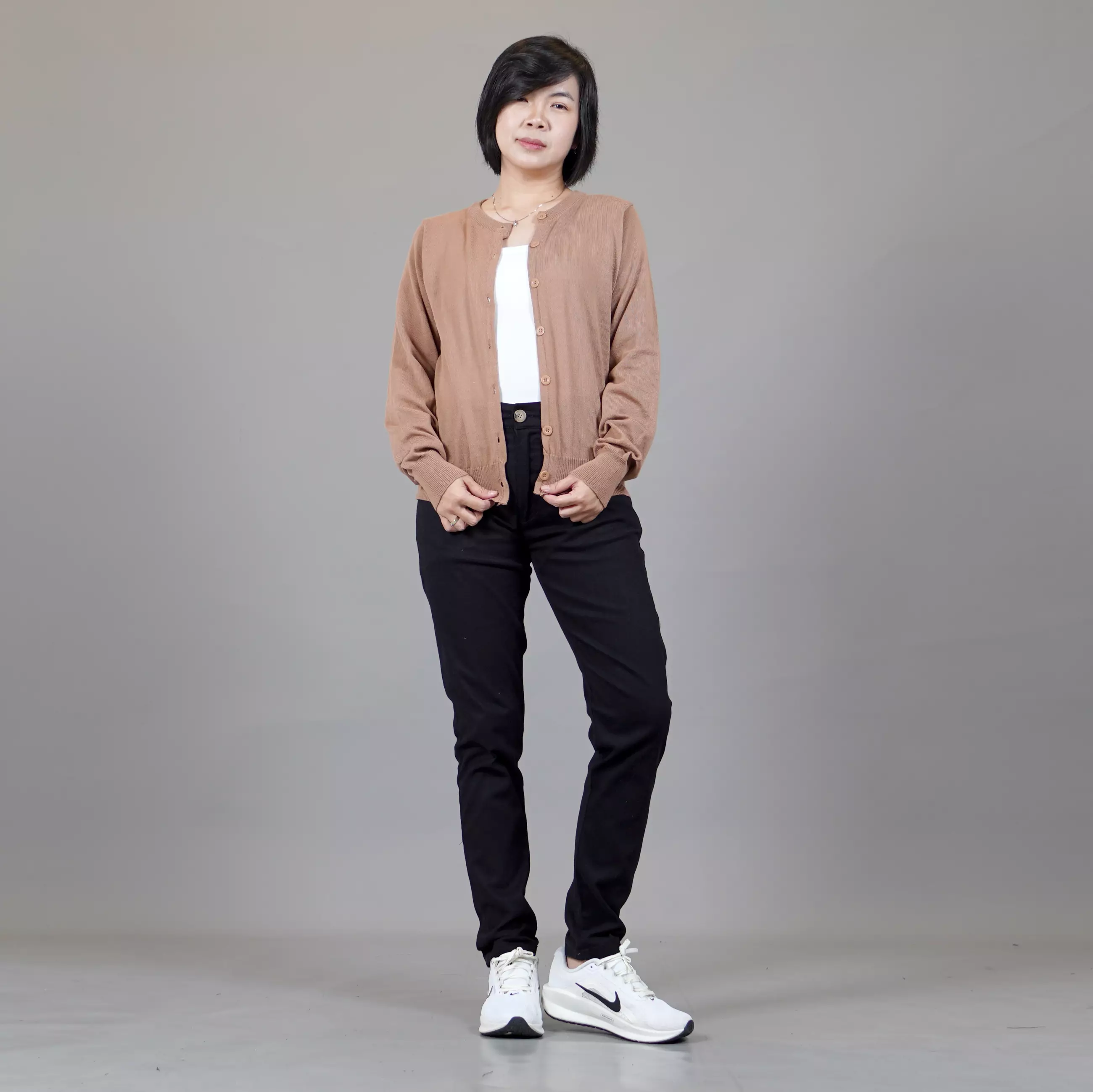 SANDRA Cardigan Rajut O Neck Kardigan Rajut Leher O - CHIPMUNK