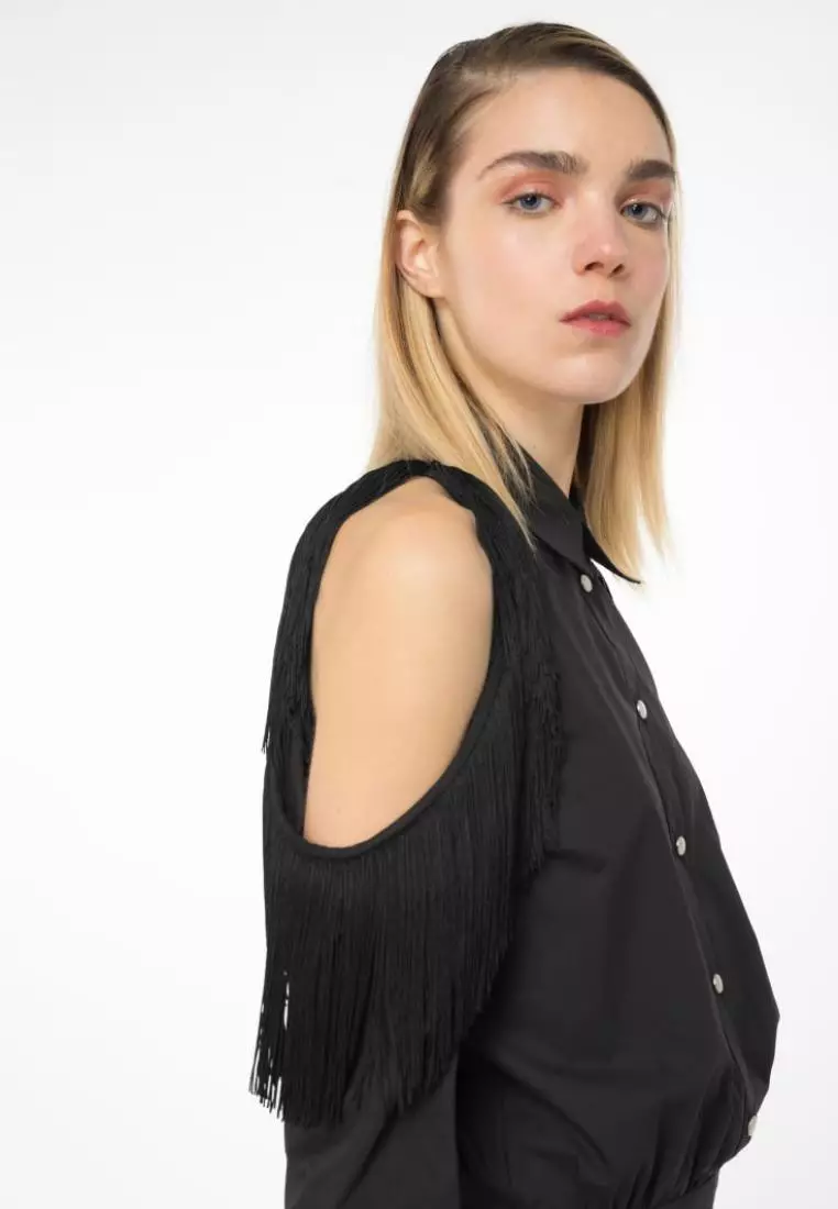 Buy Pinko Shirt dress with open shoulders and fringing 2025