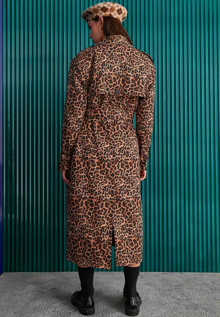 Leopard Patterned Trench Coat Belt