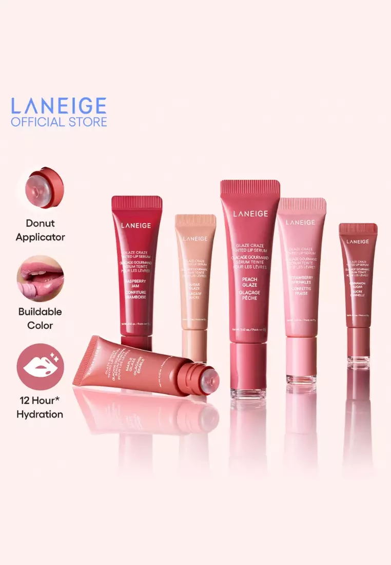 [New Launch] Laneige Glaze Craze Tinted Lip Serum (Maple Glaze) – 12G , comes in 6 buildable, donut-inspired flavours, Glossy lips, hydrating lips, tinted lips.