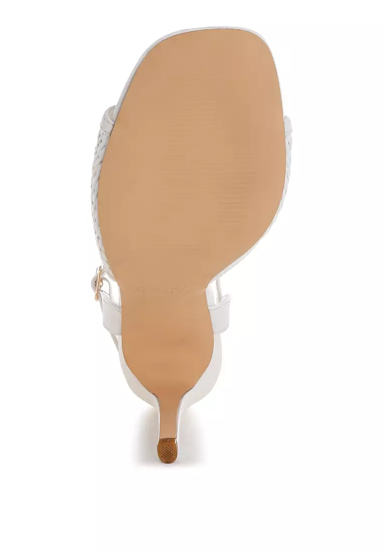 Raffia Square Toe Stiletto Heels In White