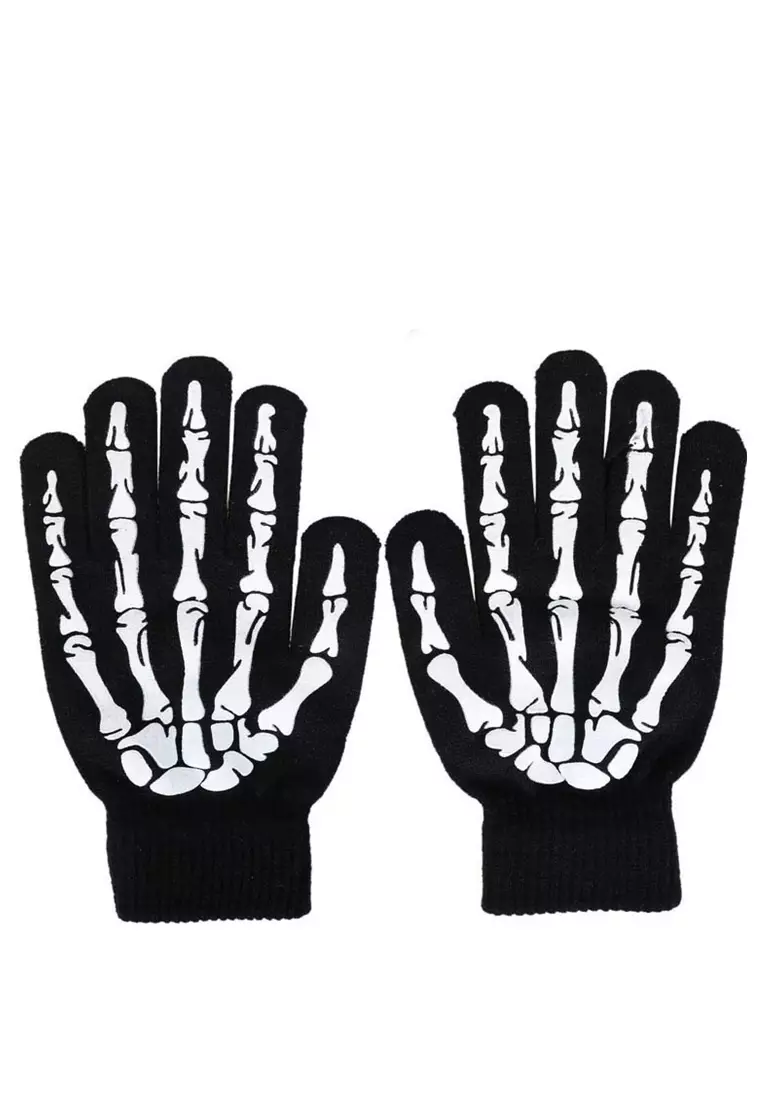 Irroin Sarung Tangan Pria Touch Glove Skull Skeleton Design for Smartphone Material Acrylic + Spandex ORIGINAL - Black