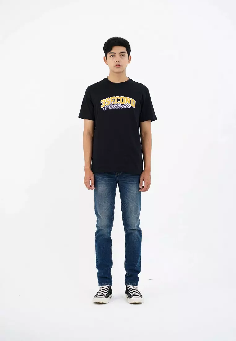3Second Men's T-Shirt Short Sleeve Regular Fit Cotton Logo Script Hector C690125