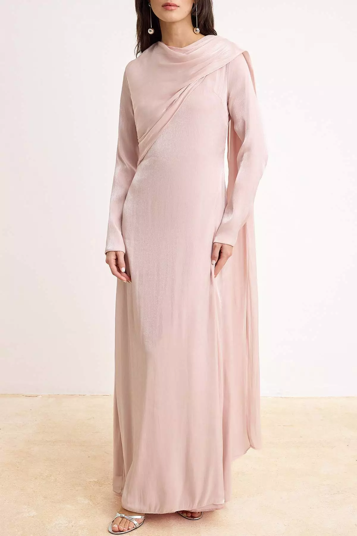 Dusty Rose Woven Hijab Evening Dress Tctss26Db00014