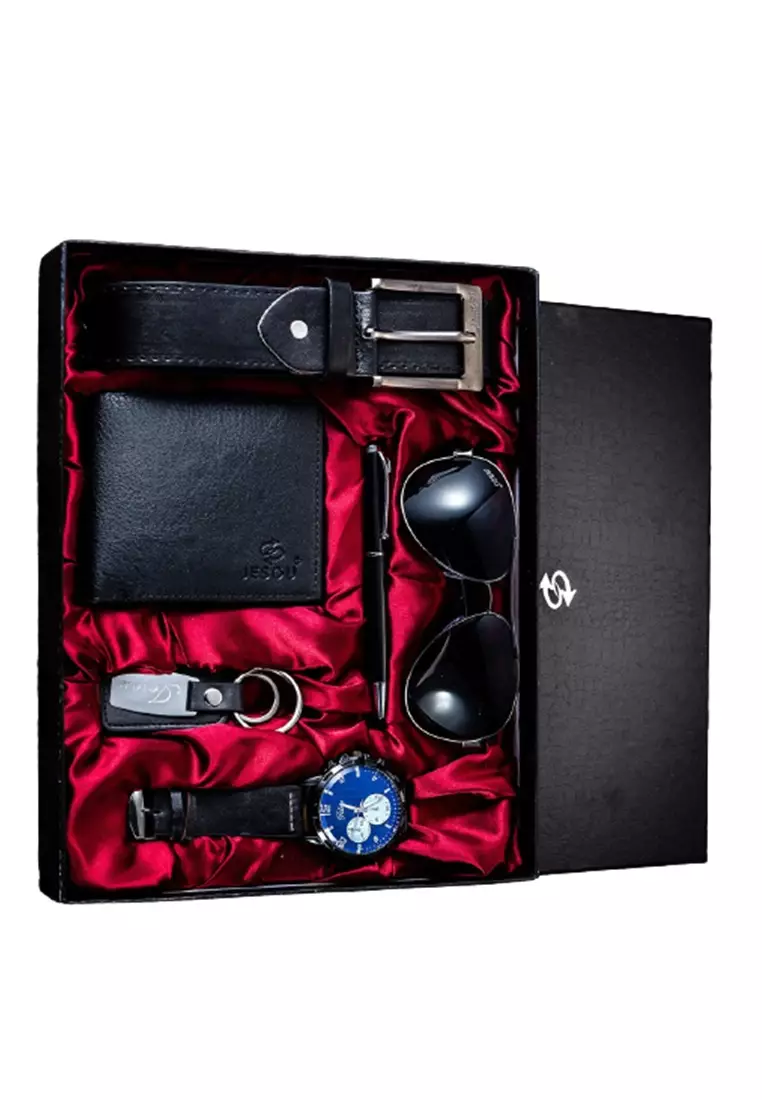JESOU Set Hadiah Pria 6 in 1 Jam Dompet Exclusive Hampers Gift Box - JE-6 - ORIGINAL