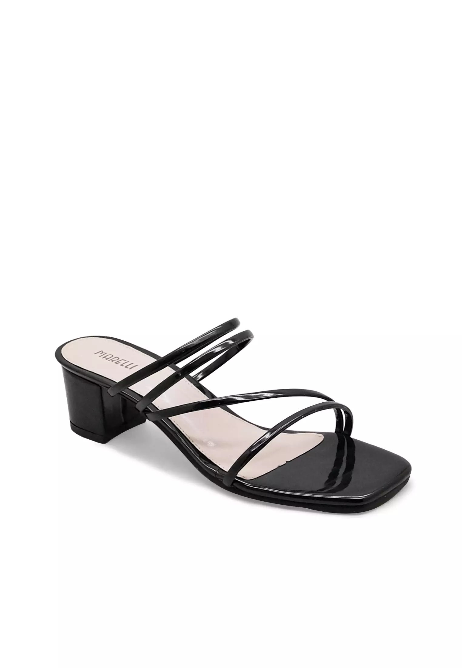 Almond Sandal wanita Tali klassic Eelgan Hak tahu 5 cm - Black patent