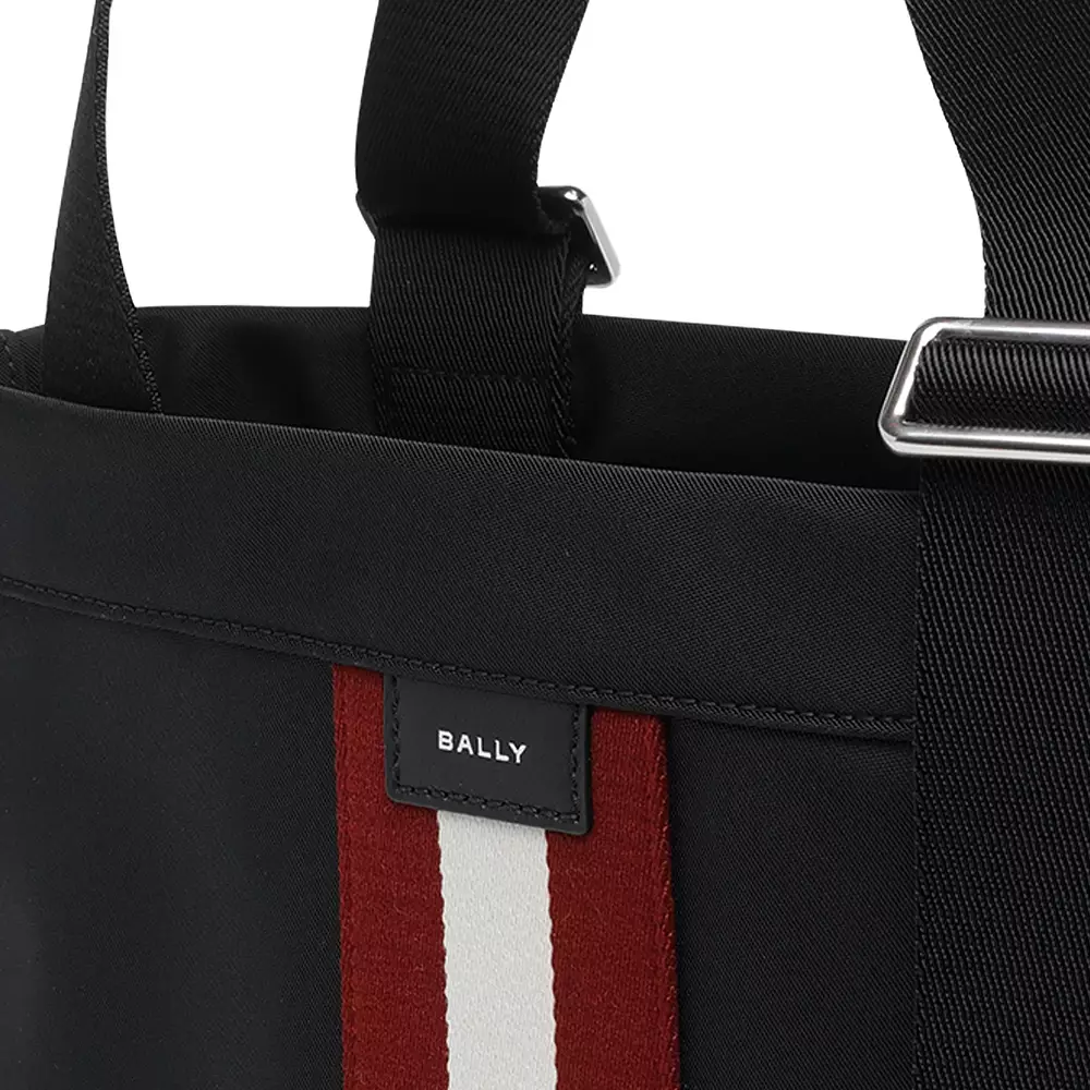 Code M Shopping Bag Nylon and Calfskin Leather Black Red