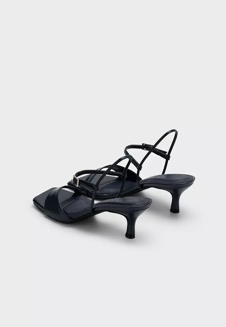 SQUARE TOE STRAPPY KITTEN HEEL SANDAL优雅踝带低跟凉鞋