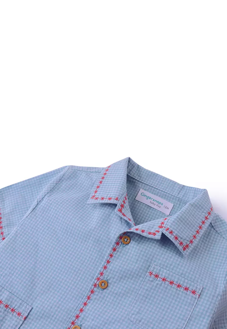 Baby Boys Riley Gingham Shirt With Embroidery Detail