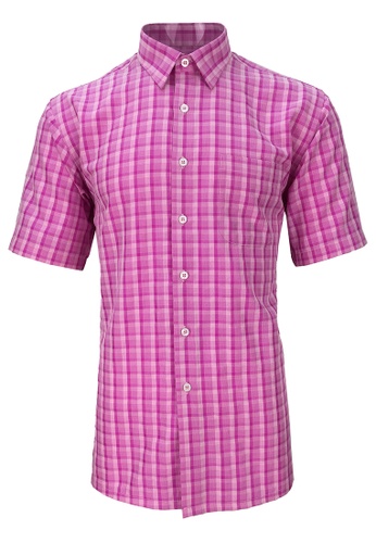 Pacolino pink Pacolino - Checker Formal Casual Short Sleeve Men Shirt 8B661AABBD61FDGS_1
