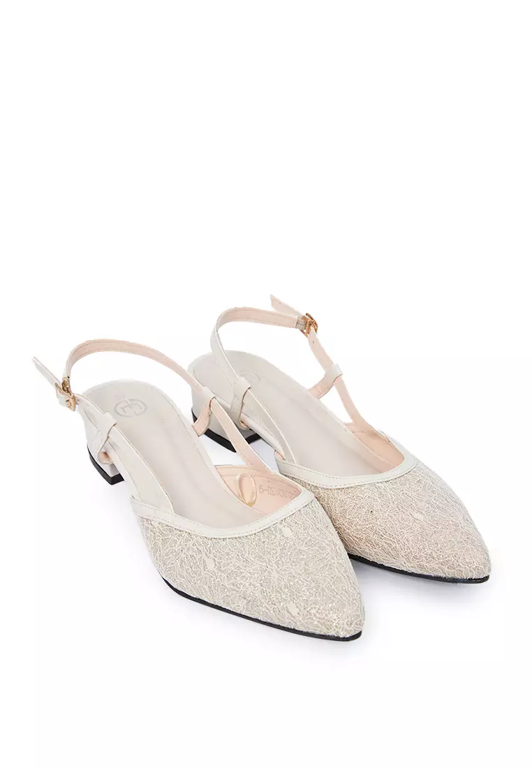 Slingback Ivory Color Leather With Stylized Cross Straps - Mid heels main image 1