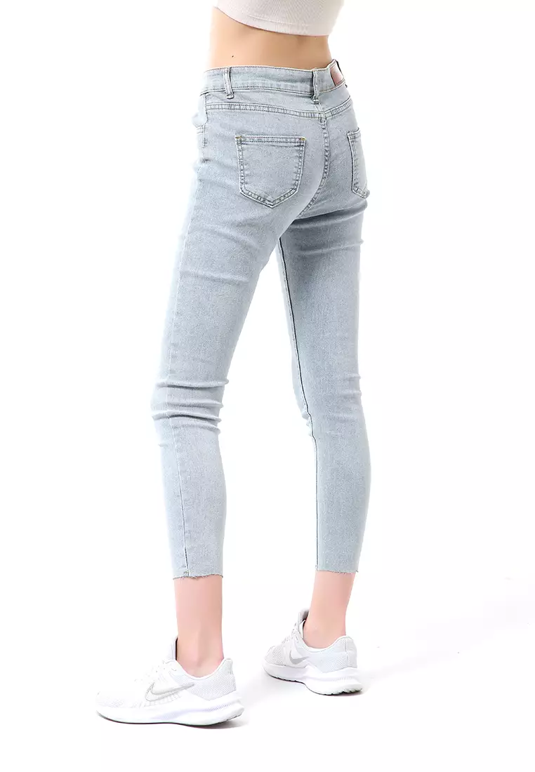 Stella Celana Panjang Highwaist Skinny Jeans Wanita Polos Material Denim ORIGINAL - Light Blue