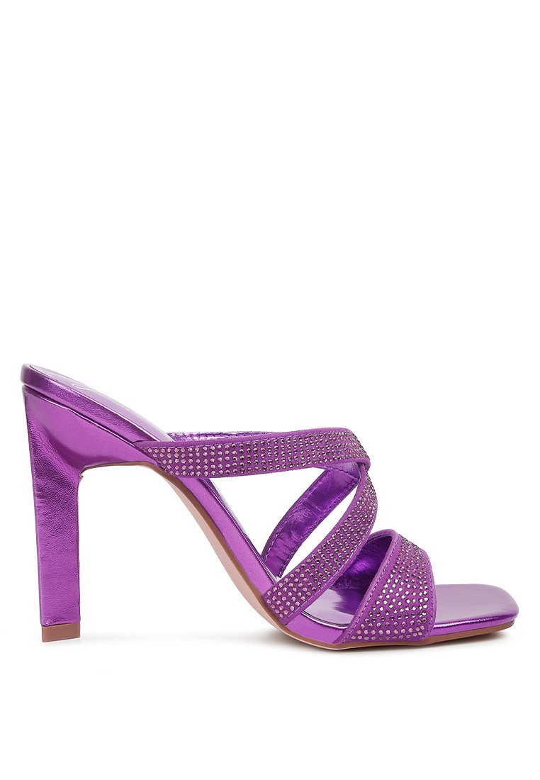 Purple Rhinestone Embellished Straps Sandals