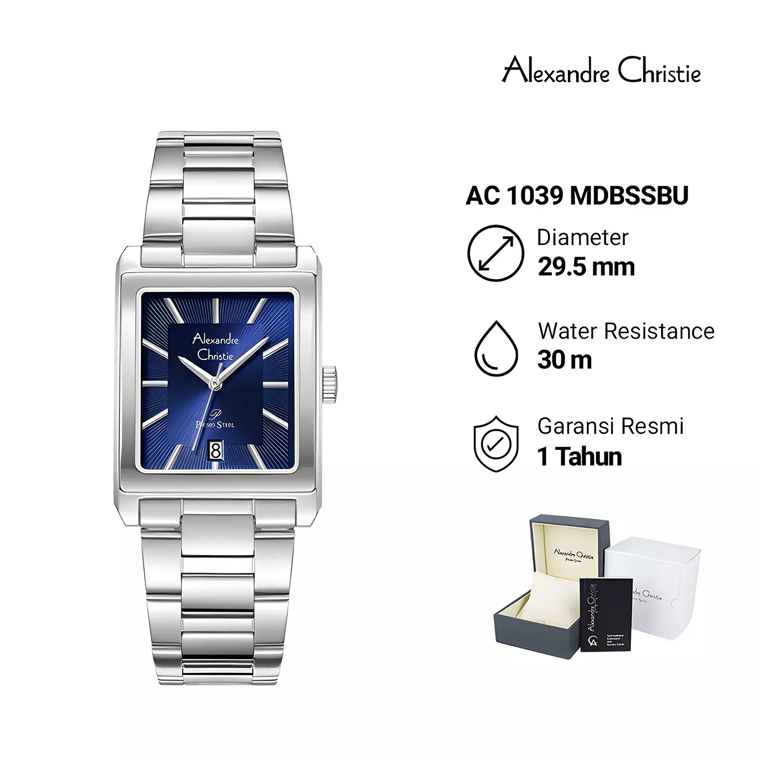 Alexandre Christie Primo Steel - Jam Tangan Analog Pria - Blue Dial - All Silver Stainless Steel - 1039 MDBSSBU