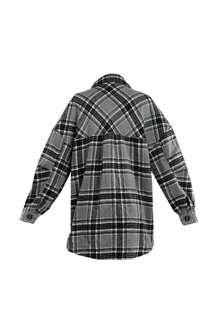 Black Oversized Flannel Plaid Shirt