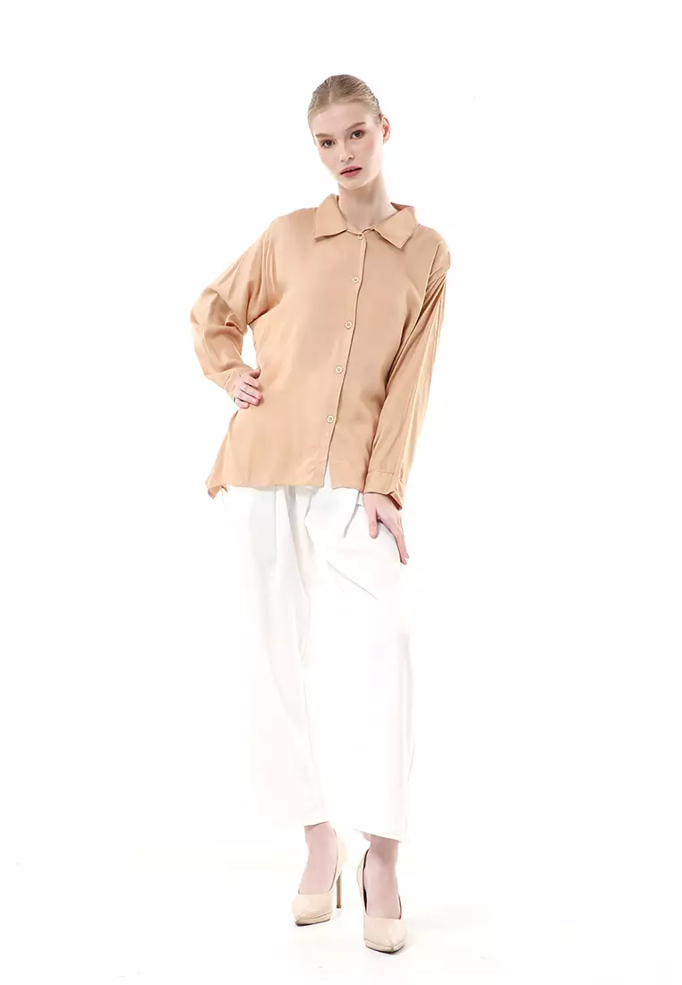 Ayudia Shirt Long Sleeve Atasan Wanita Premium Quality - Cream