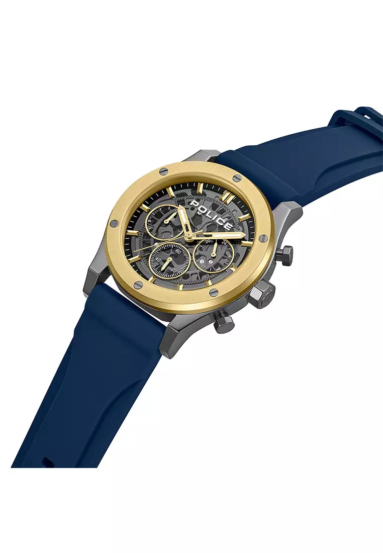 Police Knotty Blue Rubber Analog Quartz Watch For Men PEWJQ0006406M