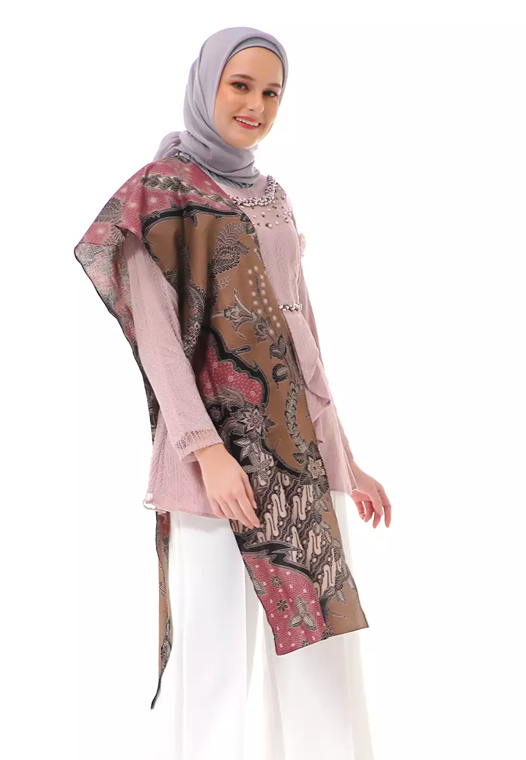 Ashana Blouse Long Sleeve Baju Motif Batik Atasan Wanita Premium High Quality - Mauve