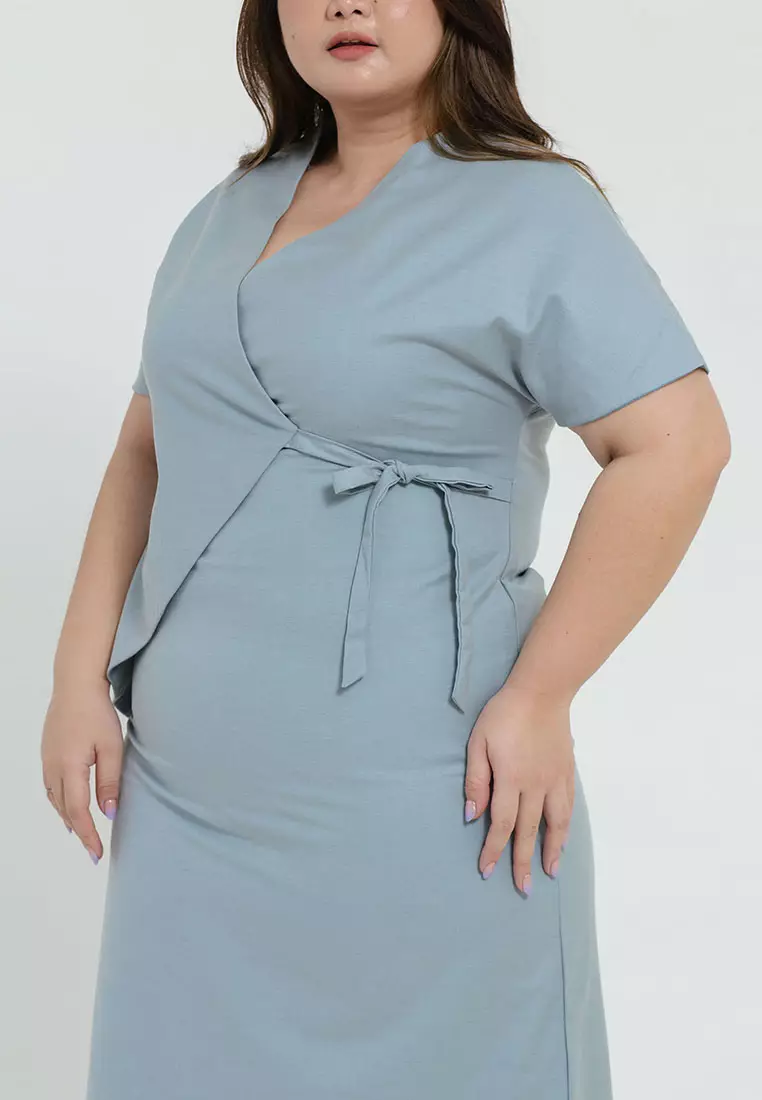 Linea Overlap Tie Dress in Teal Blue