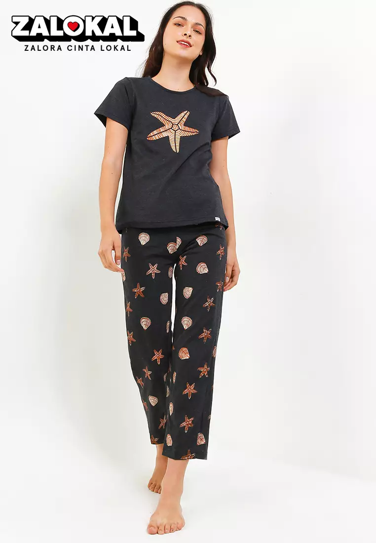 Pyjama Baju Tidur Short Sleeve Long Pants Sleepwear