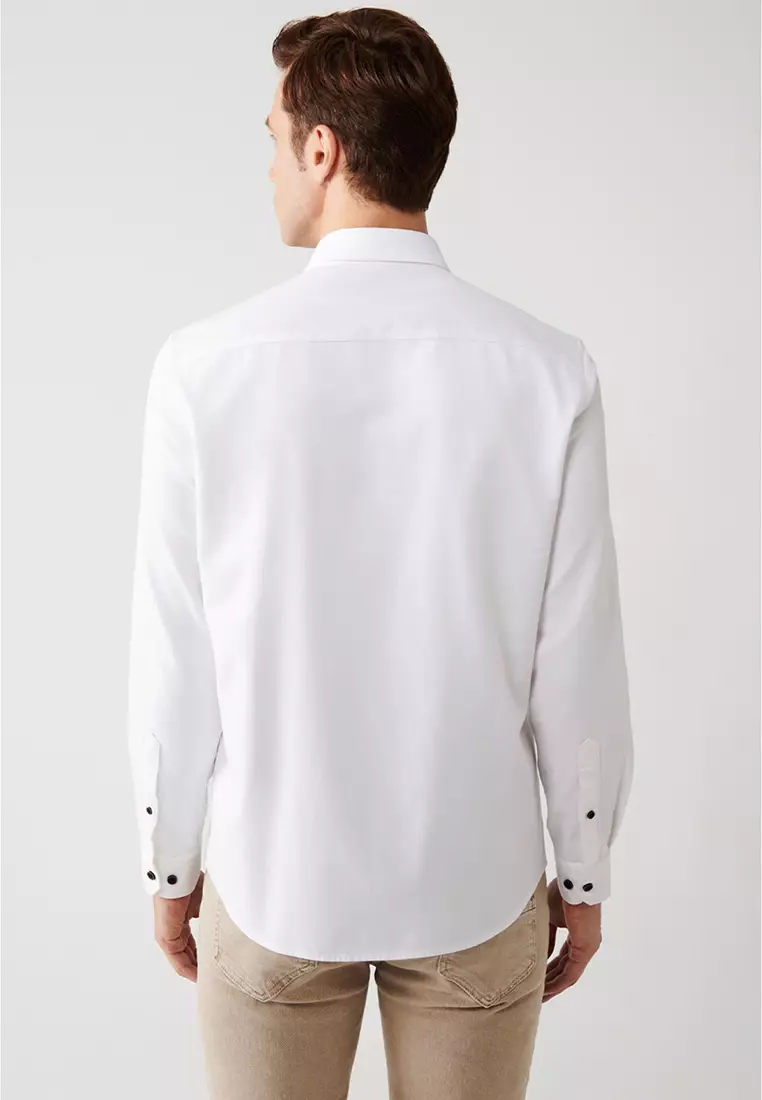 Men's White 100% Cotton Buttoned Collar Shirt A32Y2120
