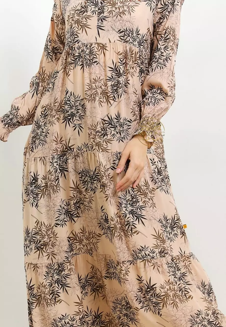 Dress Smok Susun V2 Coklat Muda | Gamis | Long Dress Modern Premium MYA