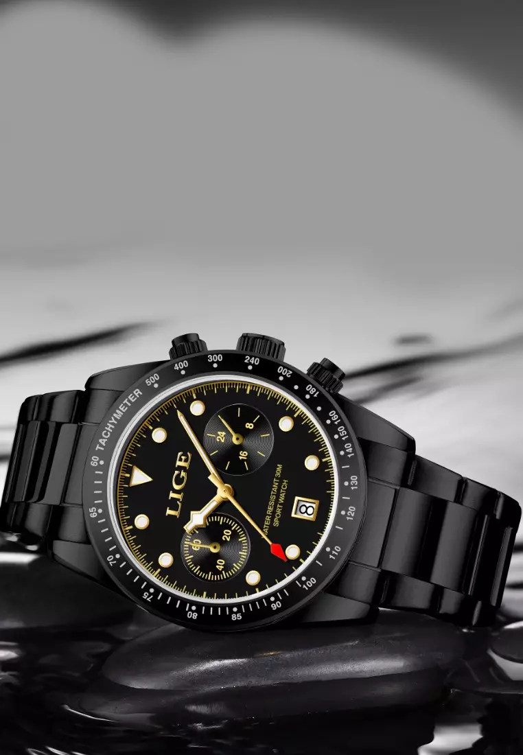 Chronograph Unisex IP Black Stainless Steel Quartz Watch, 40mm, IP Black Stainless Steel Bracelet