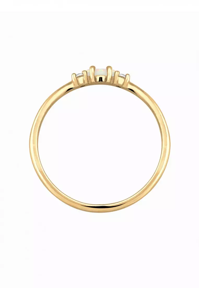 Cincin Perhiasan Perak 925 Wanita Vintage Opal and Zirconia Gold
