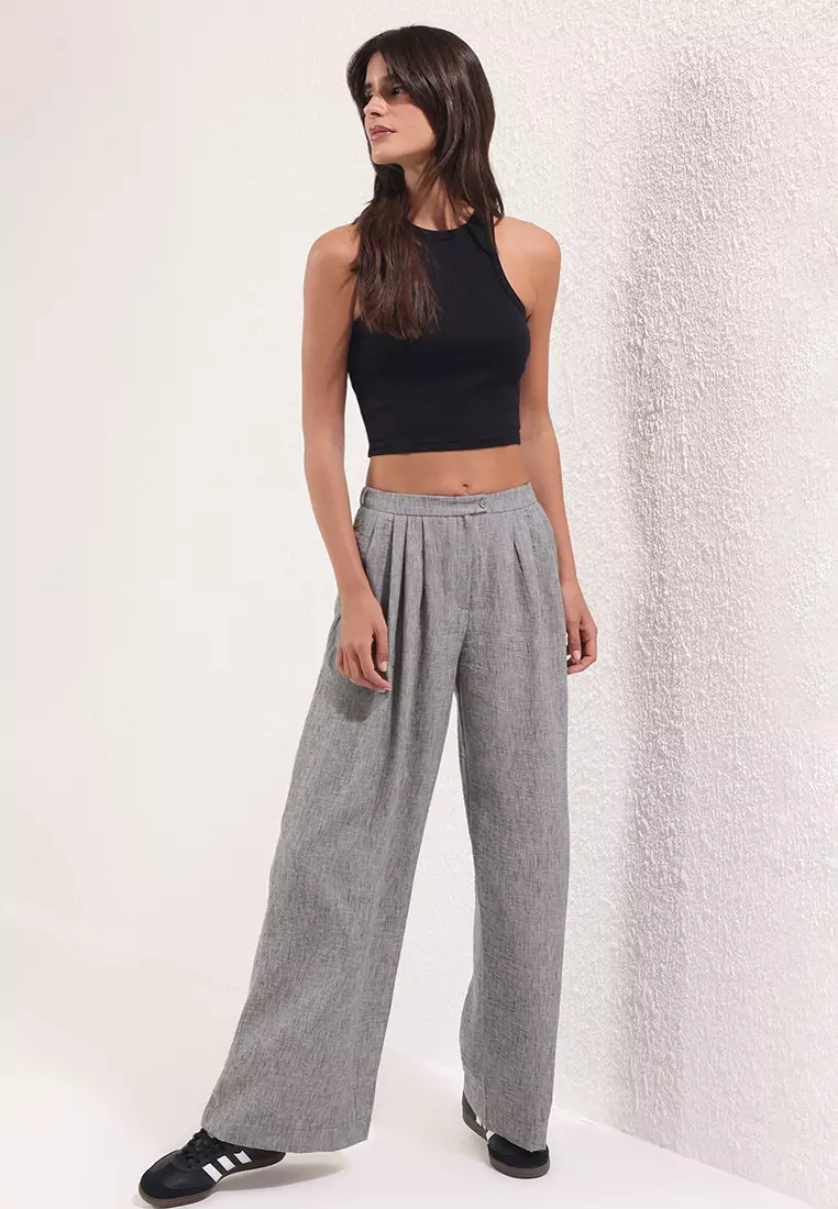 Gray Wide Leg/Wide Leg Woven Trousers Twoss25Pl00107 Palazzo