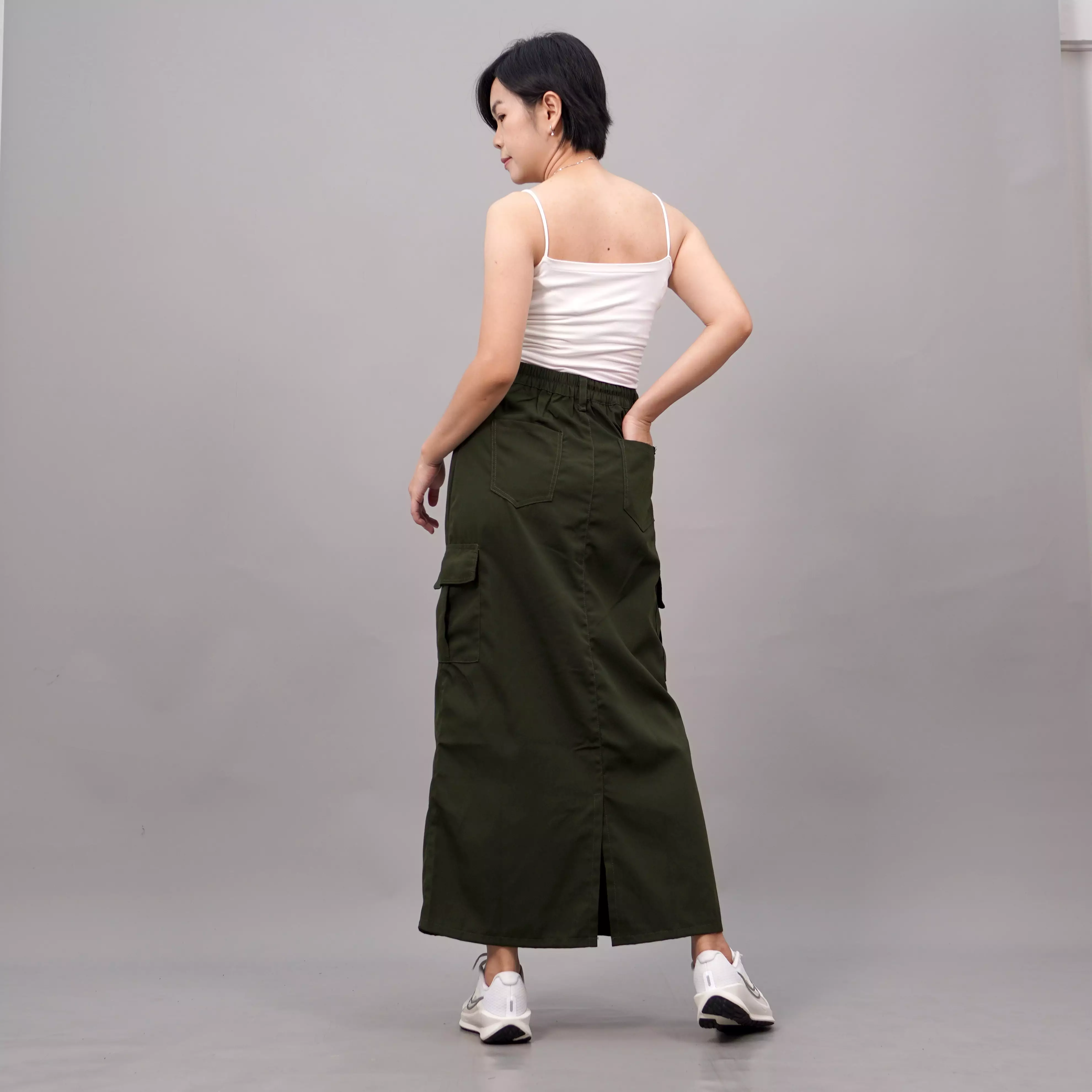 MAGGIE Rok Kekinian Rok Cargo Skirt Rok Panjang - ARMY
