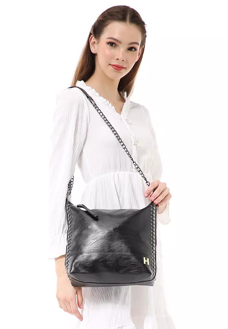 Laura Tas Kerja Wanita Motif Polos Tote Bag Large Compartment Material Leather ORIGINAL - Black