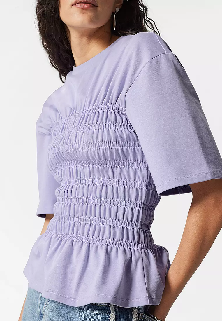 Smocked Crewneck Top