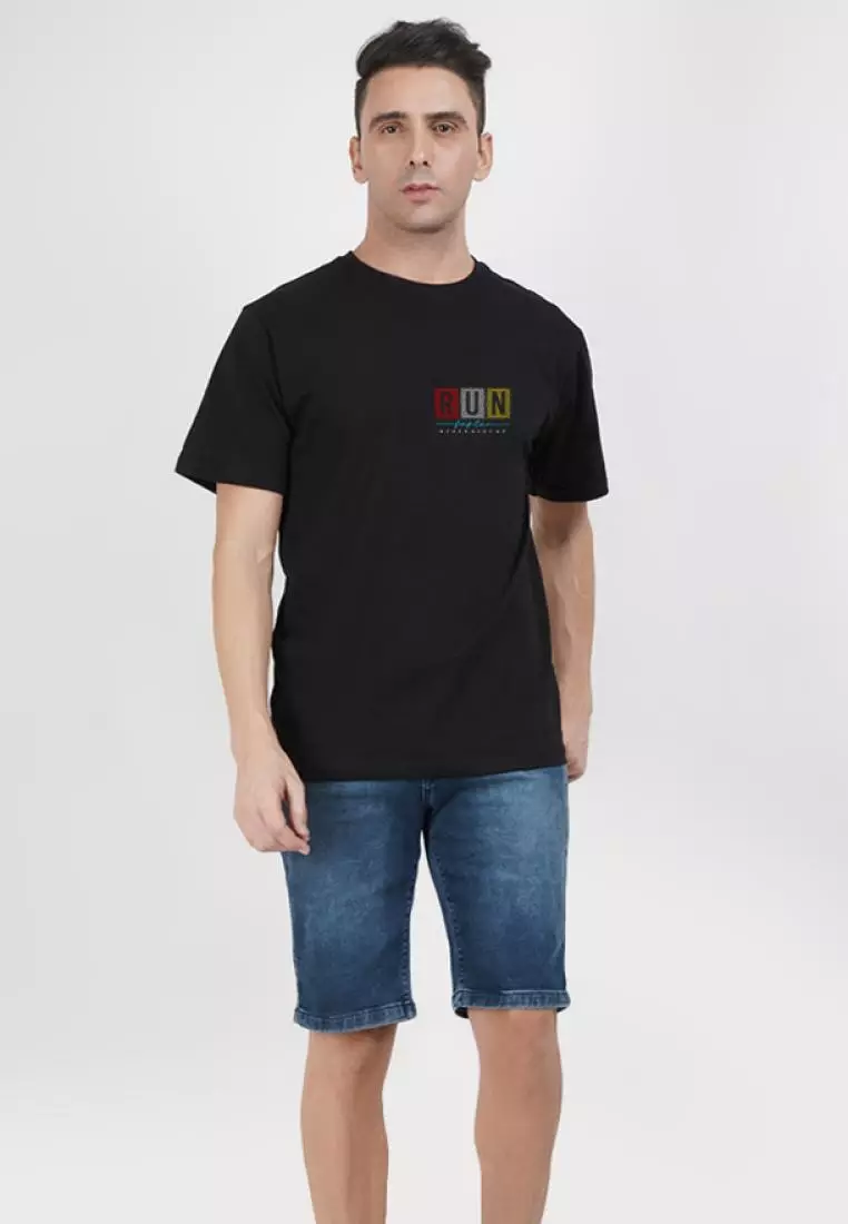 Run Faster Graphic Black Cotton Blend Short Sleeve Running/Training Tee