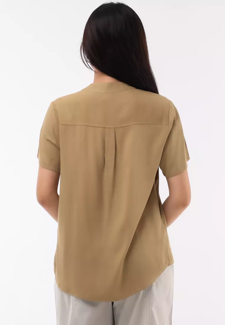 Plain Single Bold Twill Short Sleeve Blouse