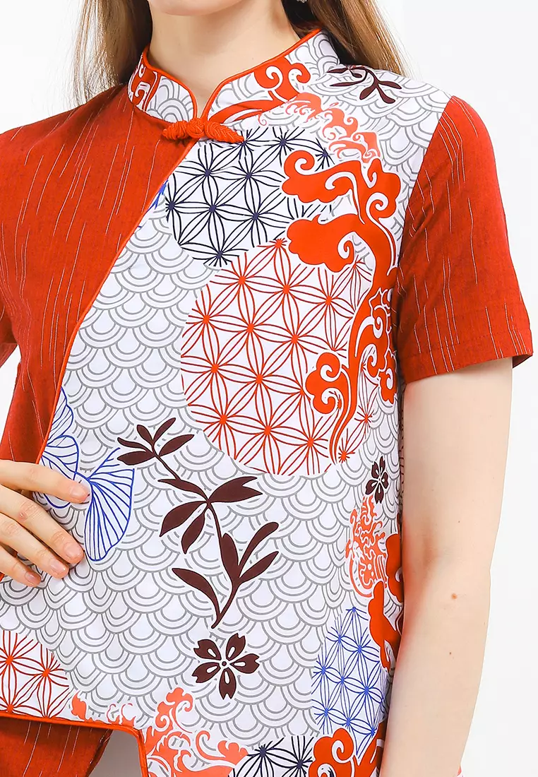 Blouse Atasan Batik Wanita Shanghai Zhea Red Lengan Pendek