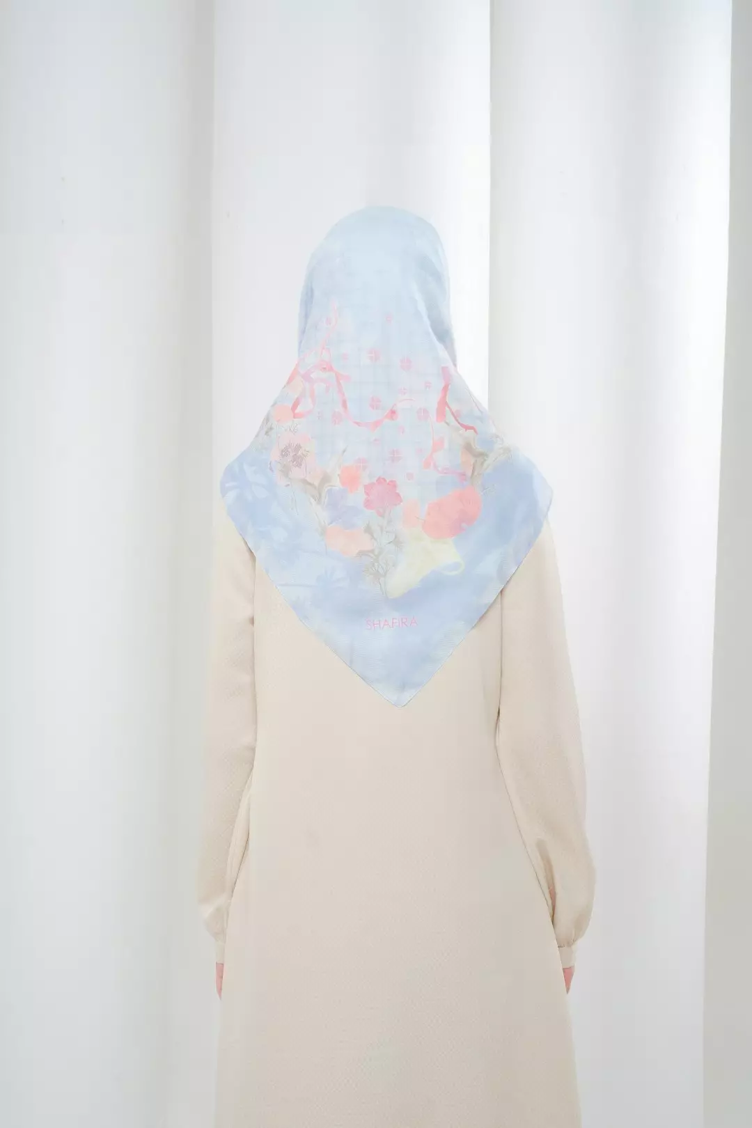 Nadeleine Printed Scarf Monacron Blue | Hijab Kerudung Segi Empat Motif