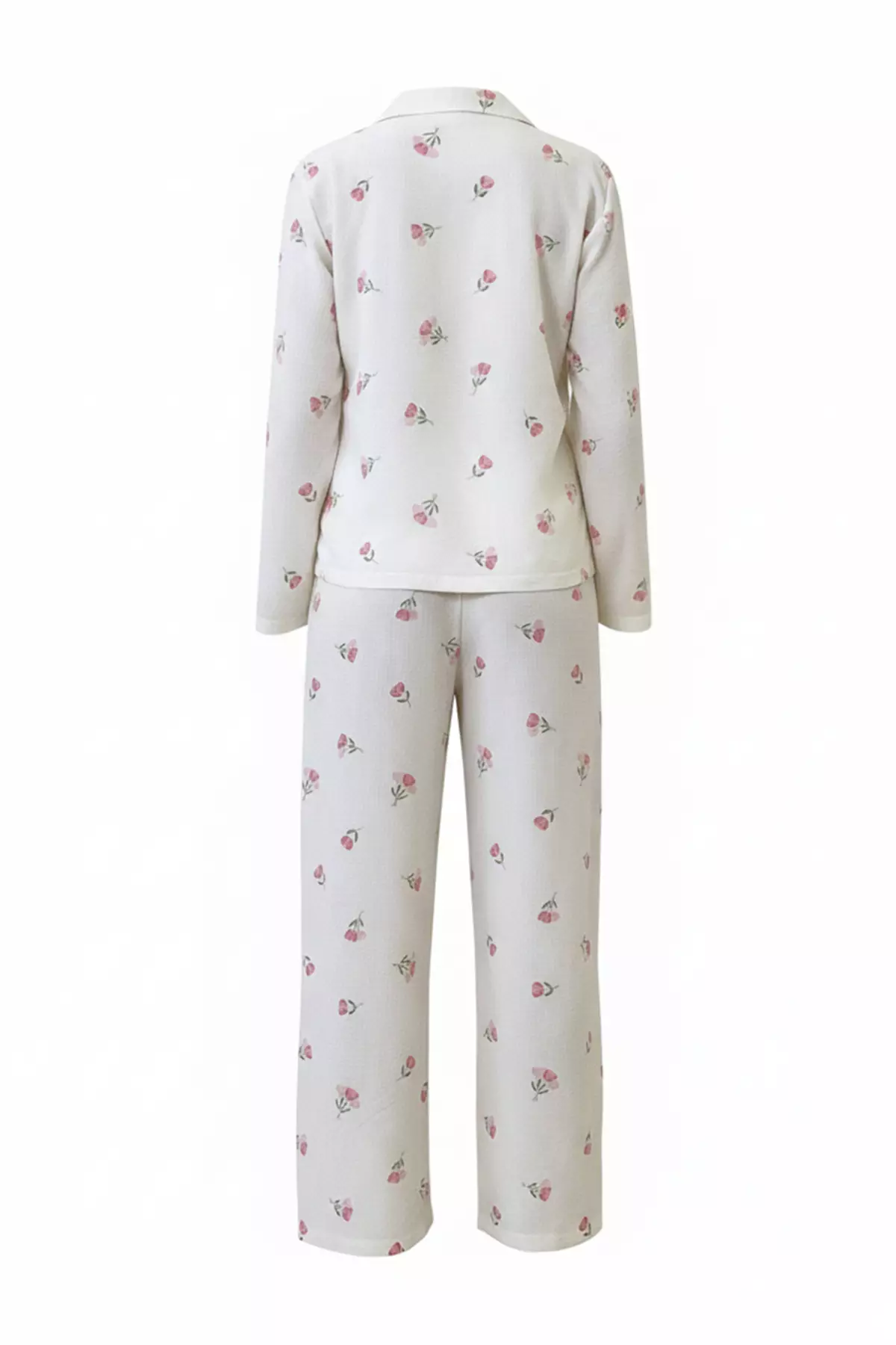 White-Pink Textured Floral Knitted Pajama Set Thmaw26Pt00213