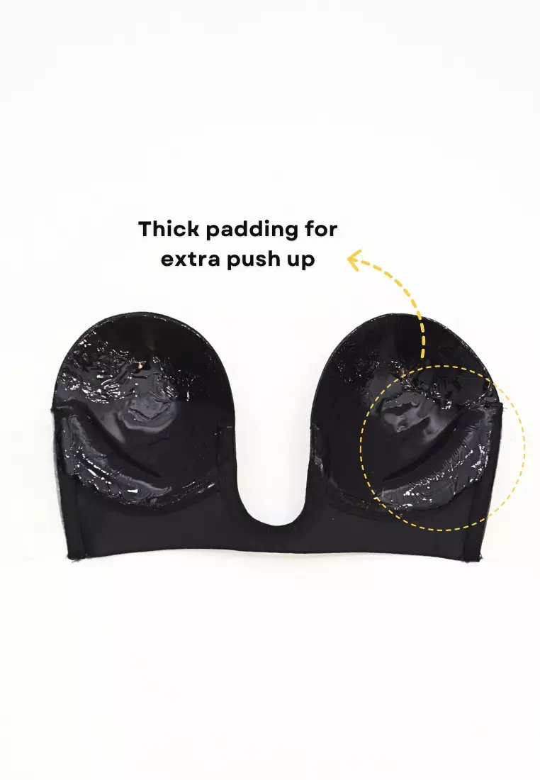 2 Pack Plunging Push Up Nubra in Nude and Black Seamless Invisible Reusable Adhesive Stick on Wedding Bra 隐形聚拢胸