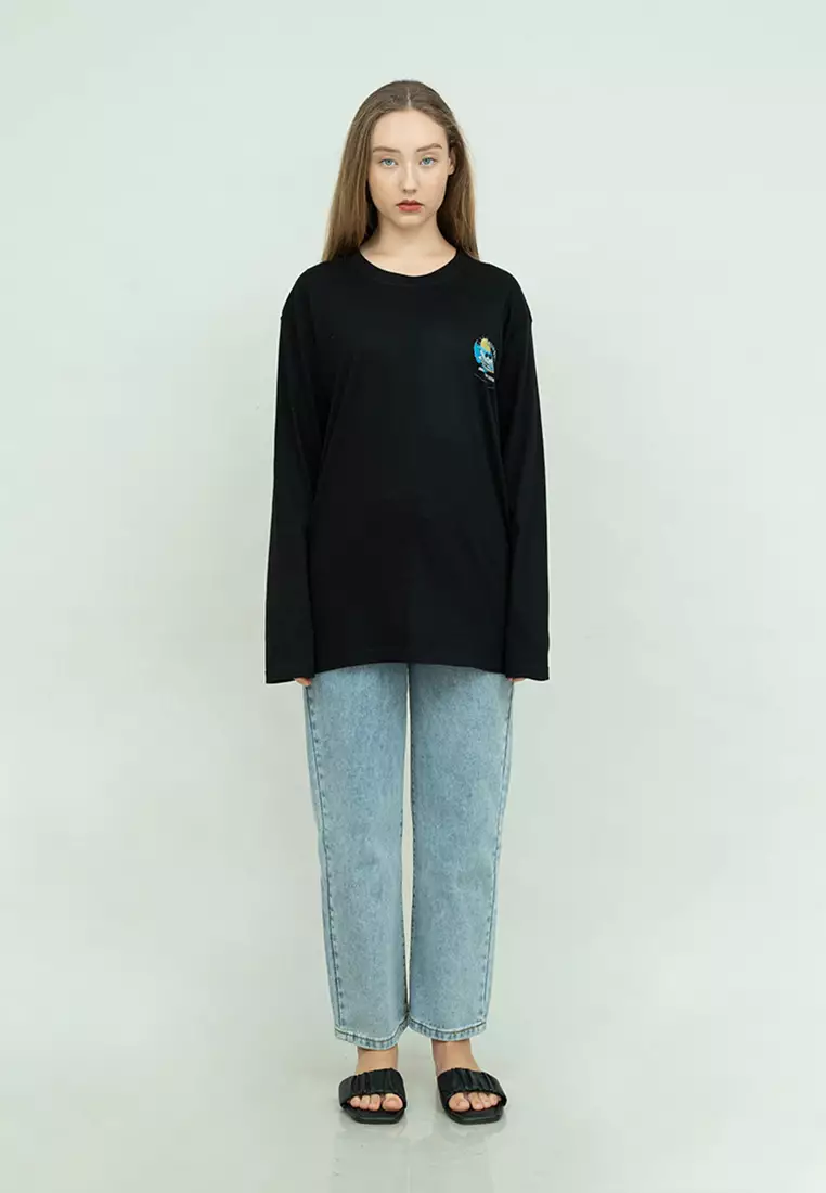 Kaos cotton combed lengan panjang wanita hitam houseofcuff California
