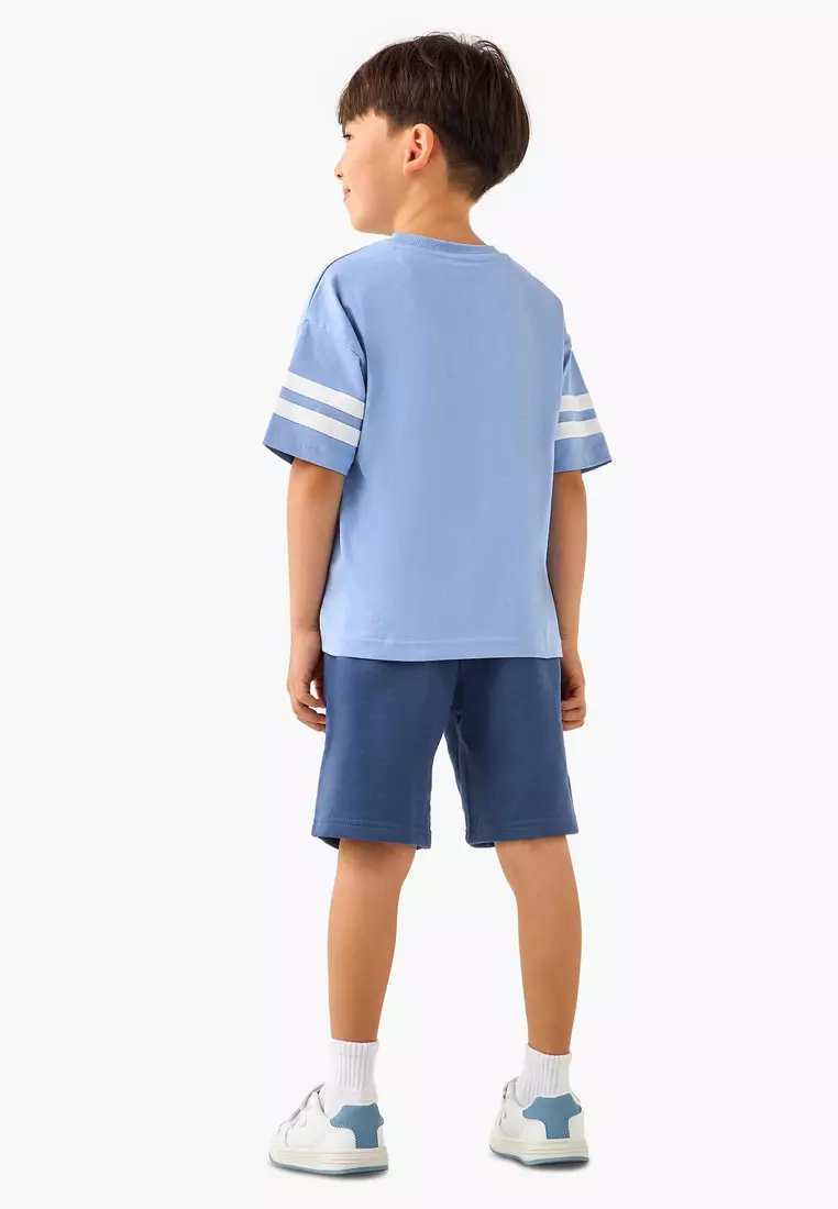 Babyshop Lee Cooper V-Neck Short Sleeves T-Shirt And Shorts Set With Varsity Print